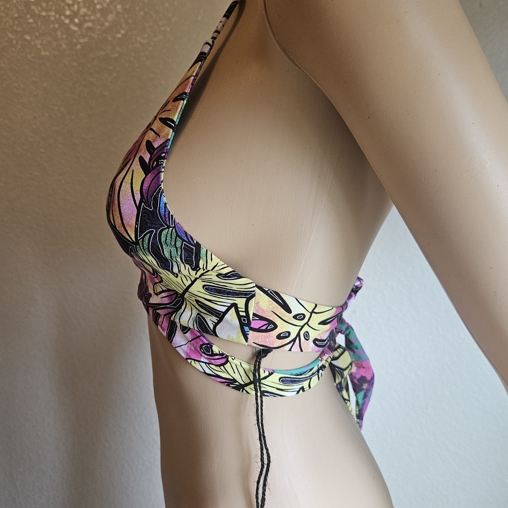 Tropical Reversible Swimsuit Bikini Top Wrap Around Tie Taravana Sz M - Picture 6 of 16